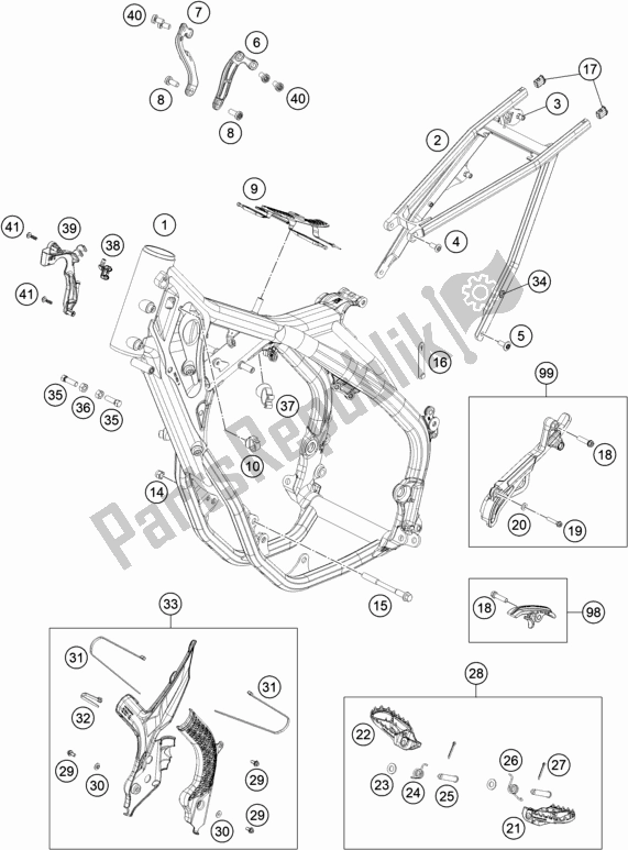 All parts for the Frame of the KTM 250 Exc-f CKD BR 2020