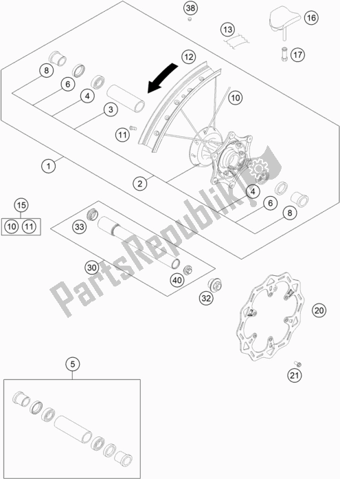 All parts for the Front Wheel of the KTM 250 Exc-f CKD BR 2020