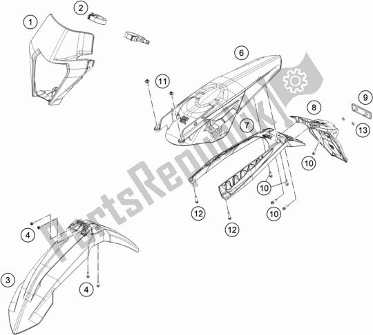 All parts for the Mask, Fenders of the KTM 250 Exc-f CKD BR 2020