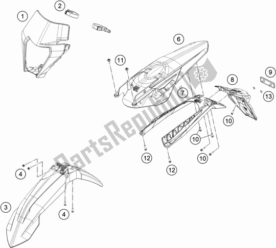 All parts for the Mask, Fenders of the KTM 250 Exc-f CKD BR 2020