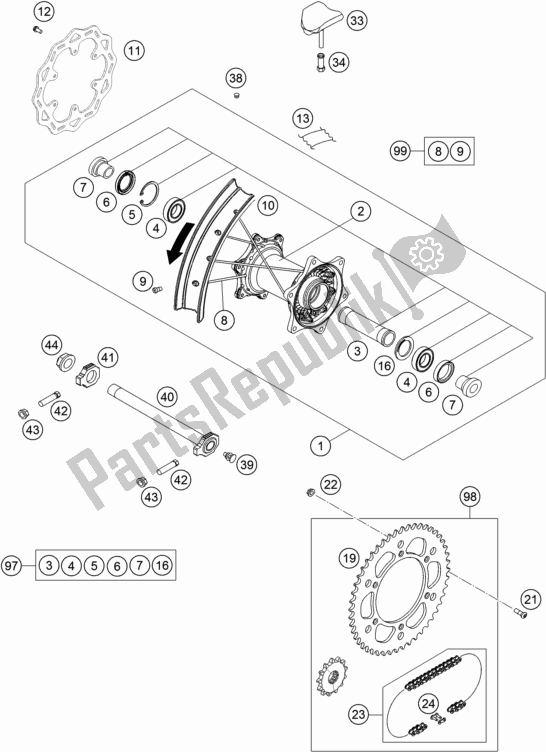 All parts for the Rear Wheel of the KTM 250 Exc-f CKD BR 2020