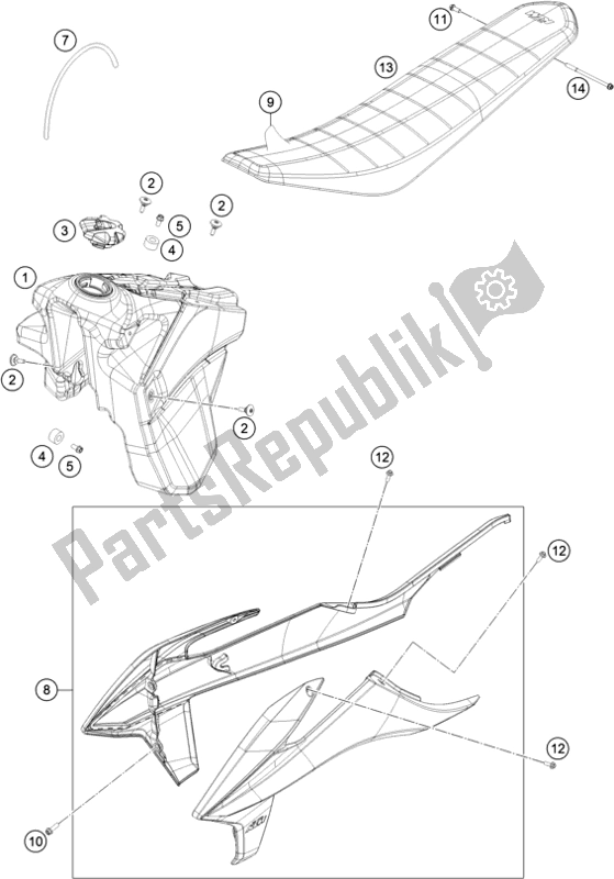 All parts for the Tank, Seat of the KTM 250 Exc-f CKD BR 2020