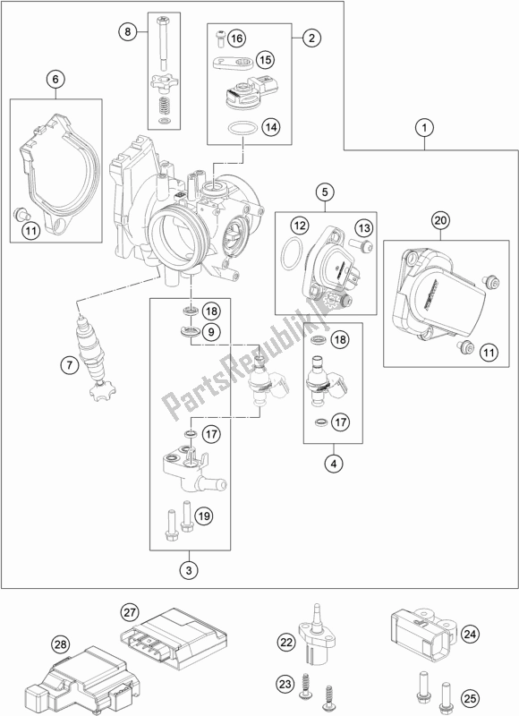 All parts for the Throttle Body of the KTM 250 Exc-f CKD BR 2020