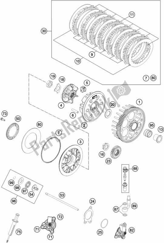 All parts for the Clutch of the KTM 250 Exc-f EU 2018