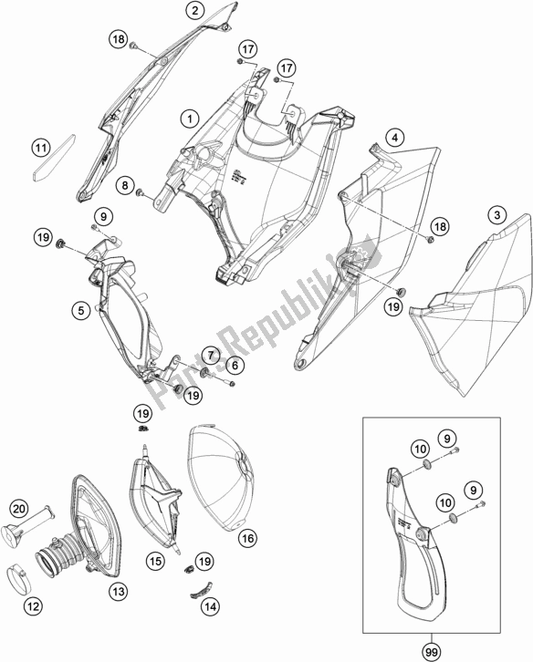 All parts for the Air Filter of the KTM 250 Exc-f EU 2019