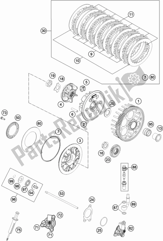 All parts for the Clutch of the KTM 250 Exc-f EU 2019