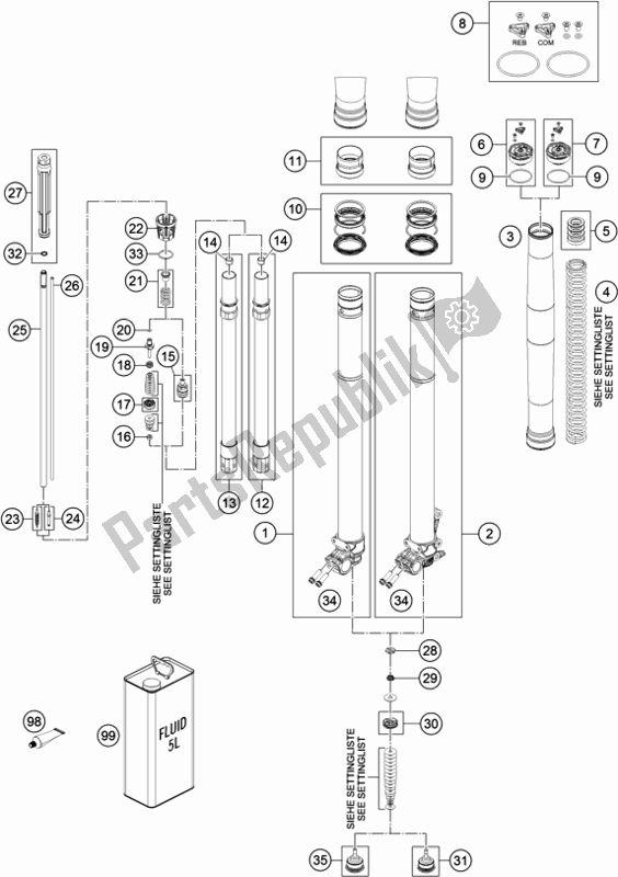 Tutte le parti per il Forcella Anteriore Smontata del KTM 250 Exc-f EU 2019