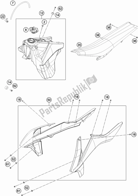 All parts for the Tank, Seat of the KTM 250 Exc-f EU 2019