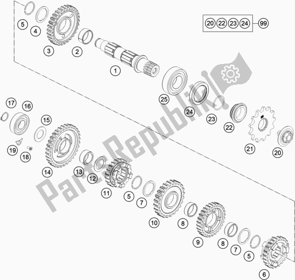 All parts for the Transmission Ii - Countershaft of the KTM 250 Exc-f EU 2019