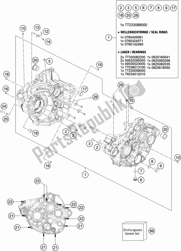 Tutte le parti per il Cassa Del Motore del KTM 250 Exc-f EU 2020