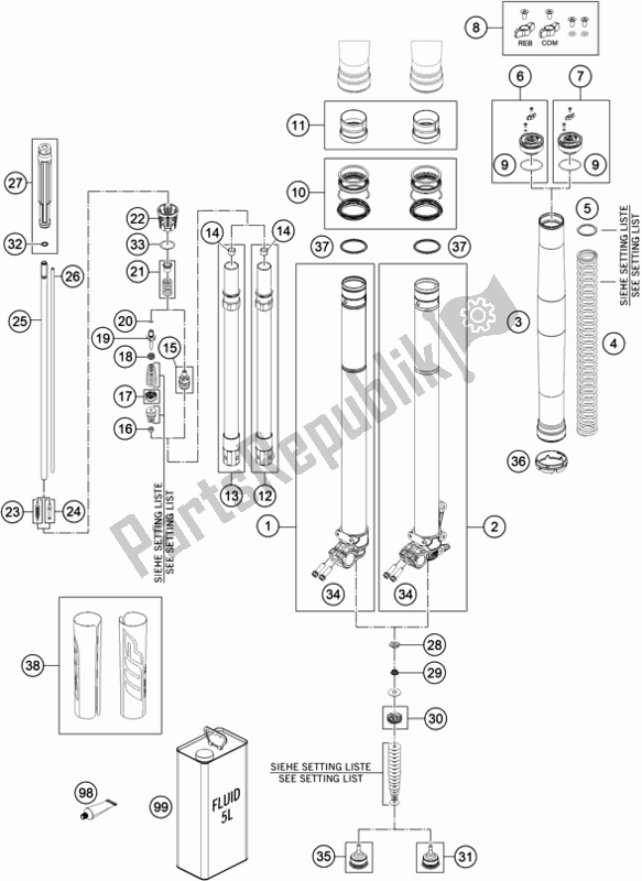 Toutes les pièces pour le Fourche Avant Démontée du KTM 250 Exc-f EU 2020