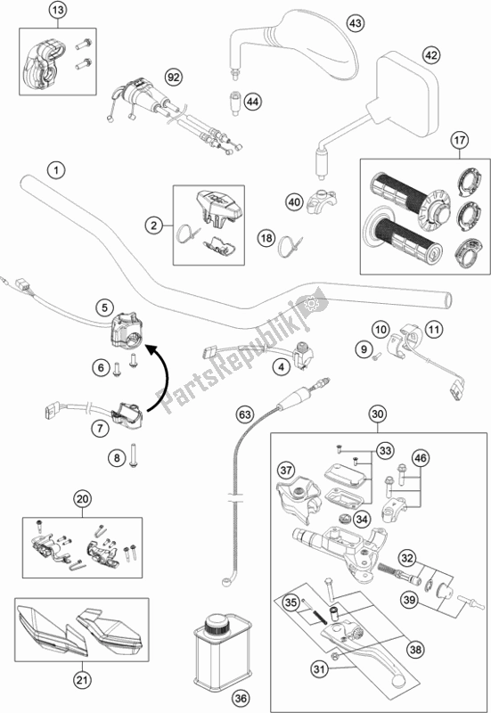 All parts for the Handlebar, Controls of the KTM 250 Exc-f EU 2020