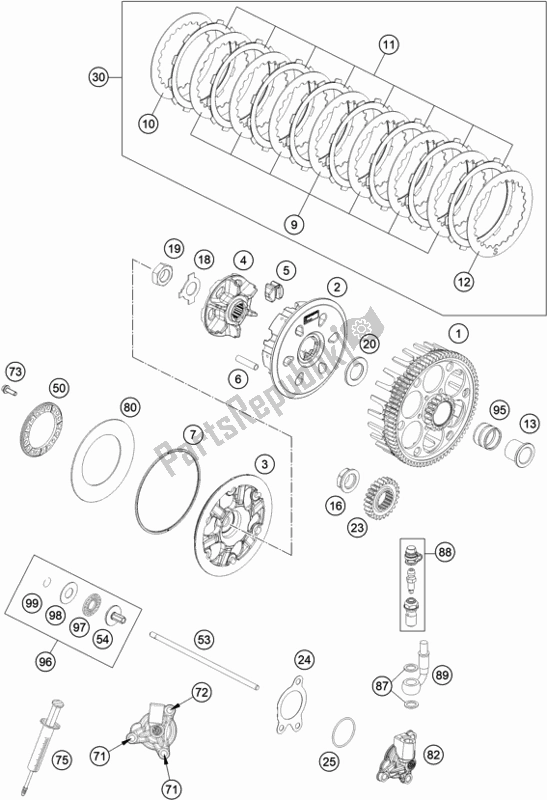 All parts for the Clutch of the KTM 250 Exc-f EU 2021