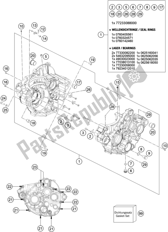 All parts for the Engine Case of the KTM 250 Exc-f EU 2021