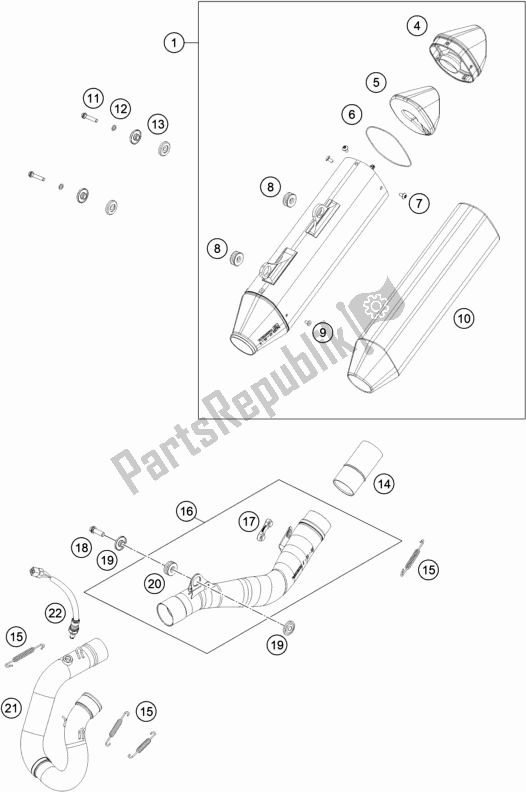 All parts for the Exhaust System of the KTM 250 Exc-f EU 2021