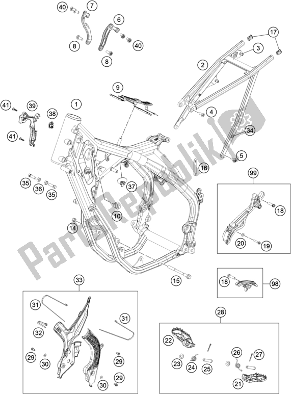 All parts for the Frame of the KTM 250 Exc-f EU 2021