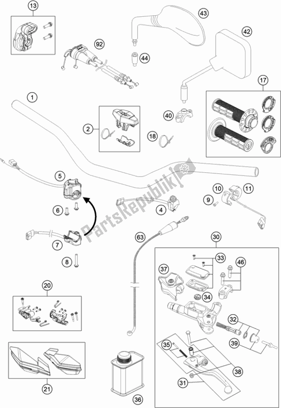 All parts for the Handlebar, Controls of the KTM 250 Exc-f EU 2021