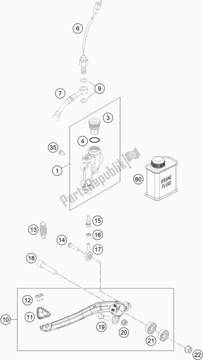 All parts for the Rear Brake Control of the KTM 250 Exc-f EU 2021