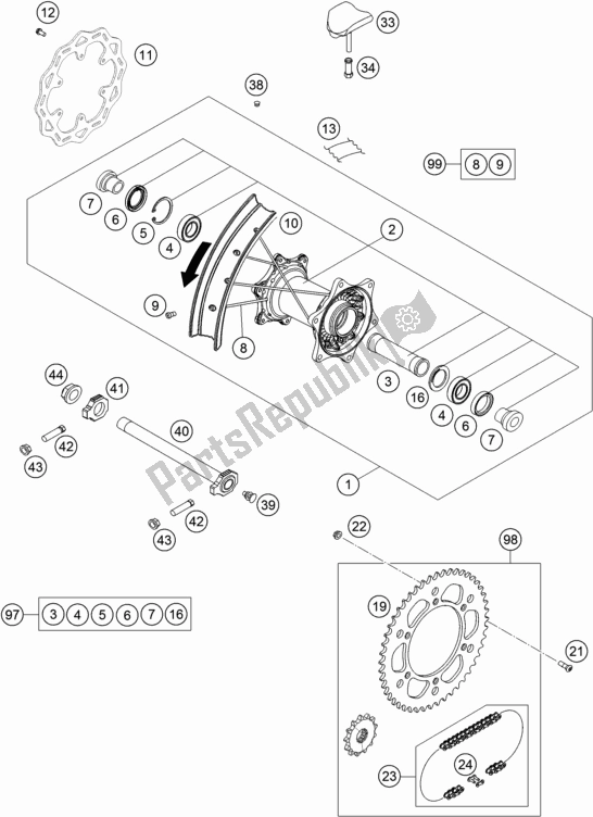 All parts for the Rear Wheel of the KTM 250 Exc-f EU 2021