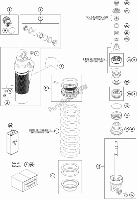 All parts for the Shock Absorber Disassembled of the KTM 250 Exc-f EU 2021