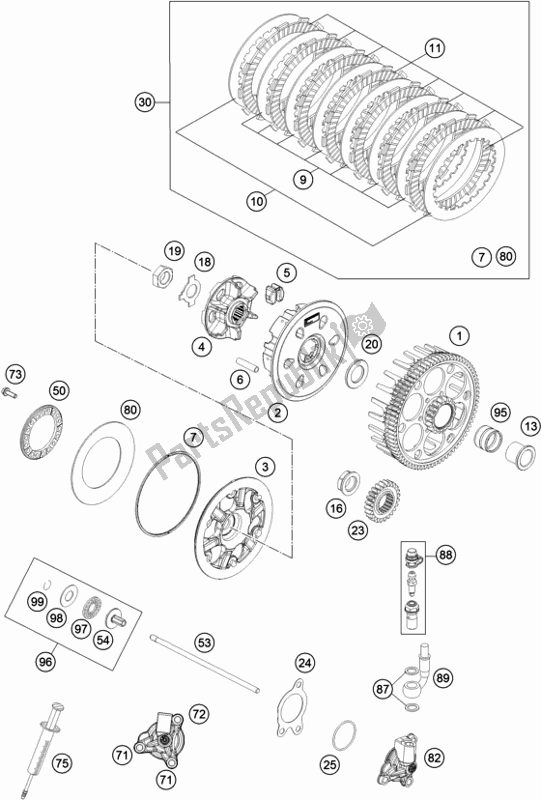 All parts for the Clutch of the KTM 250 Exc-f SIX Days EU 2017