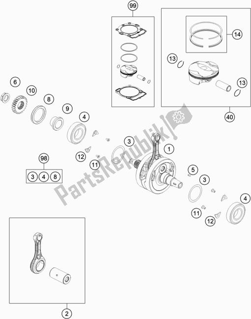 Toutes les pièces pour le Vilebrequin, Piston du KTM 250 Exc-f SIX Days EU 2017