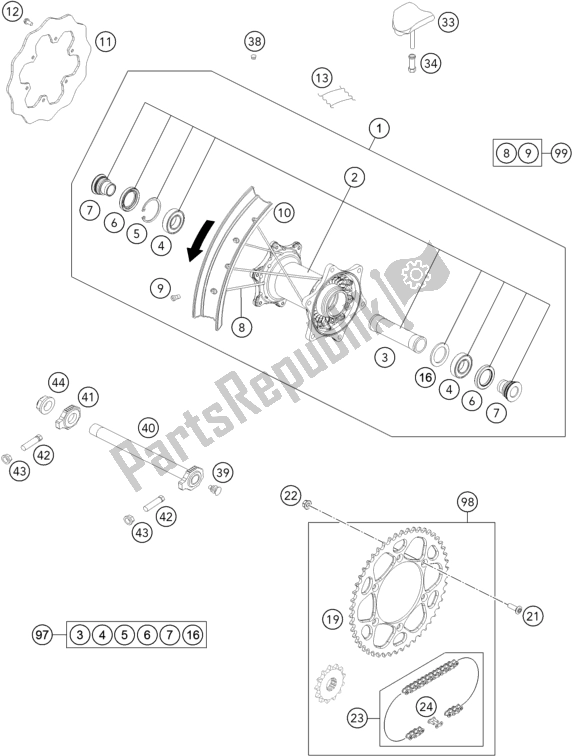 Tutte le parti per il Ruota Posteriore del KTM 250 Exc-f SIX Days EU 2017