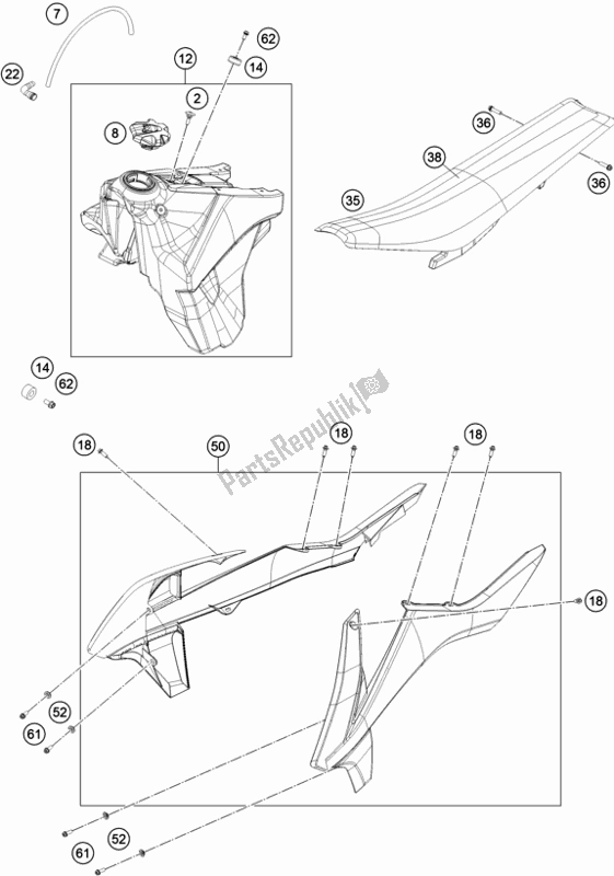 All parts for the Tank, Seat of the KTM 250 Exc-f SIX Days EU 2017