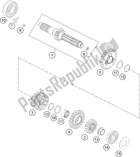 All parts for the Transmission I - Main Shaft of the KTM 250 Exc-f SIX Days EU 2017