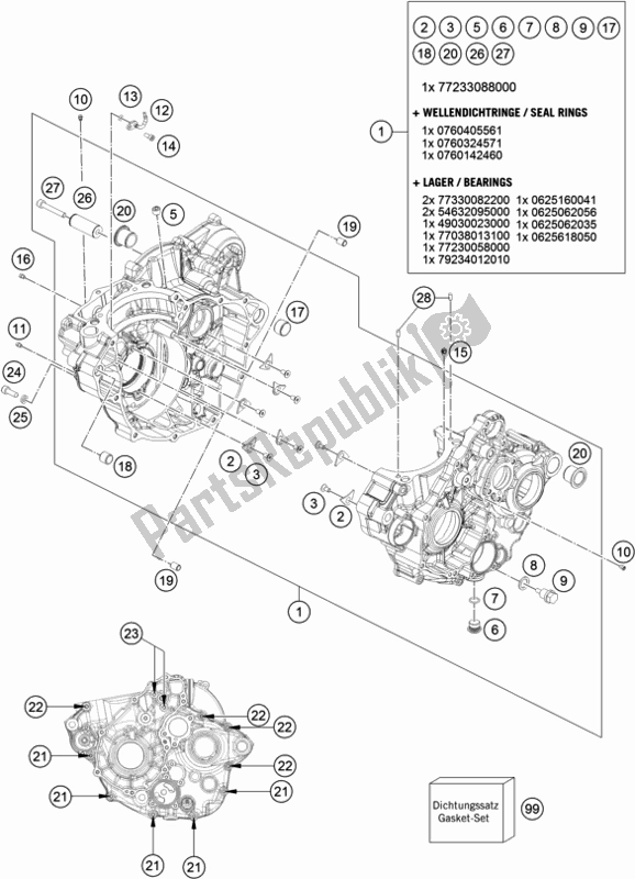 Toutes les pièces pour le Carter Moteur du KTM 250 Exc-f SIX Days EU 2018