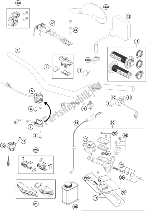 All parts for the Handlebar, Controls of the KTM 250 Exc-f SIX Days EU 2018