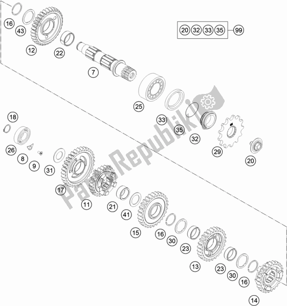 All parts for the Transmission Ii - Countershaft of the KTM 250 Exc-f SIX Days EU 2018