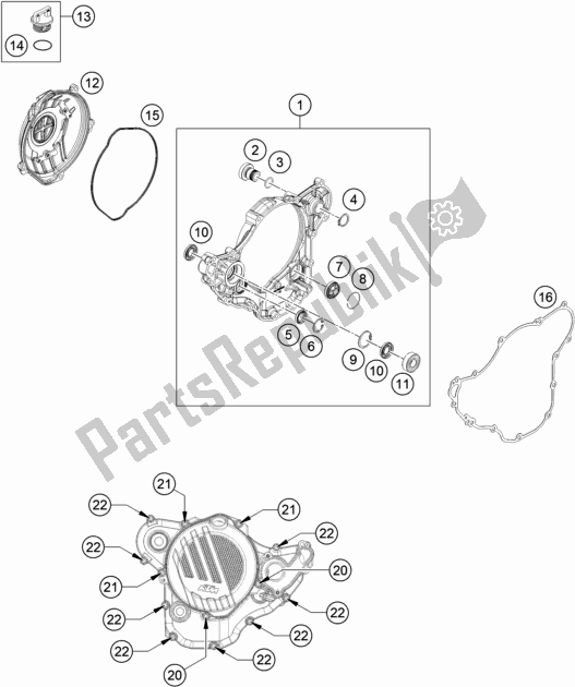 All parts for the Clutch Cover of the KTM 250 Exc-f SIX Days EU 2019