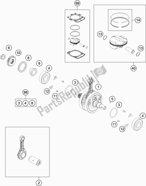 Toutes les pièces pour le Vilebrequin, Piston du KTM 250 Exc-f SIX Days EU 2019