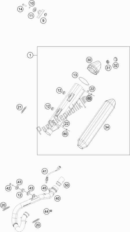 Toutes les pièces pour le Système D'échappement du KTM 250 Exc-f SIX Days EU 2019