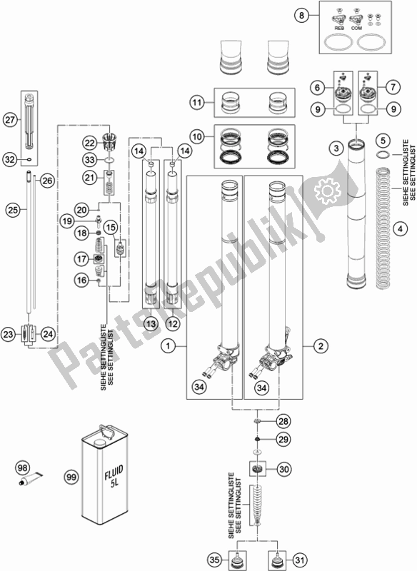 Toutes les pièces pour le Fourche Avant Démontée du KTM 250 Exc-f SIX Days EU 2019