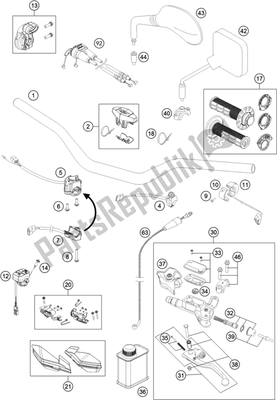 All parts for the Handlebar, Controls of the KTM 250 Exc-f SIX Days EU 2019