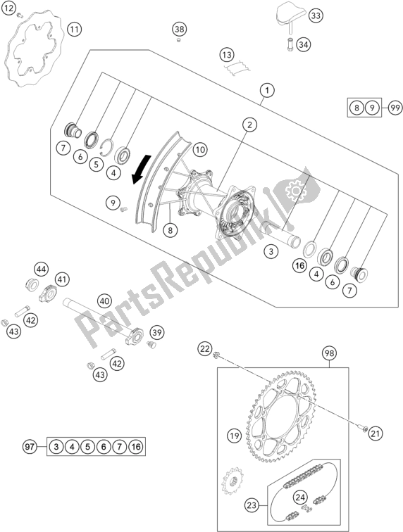 All parts for the Rear Wheel of the KTM 250 Exc-f SIX Days EU 2019