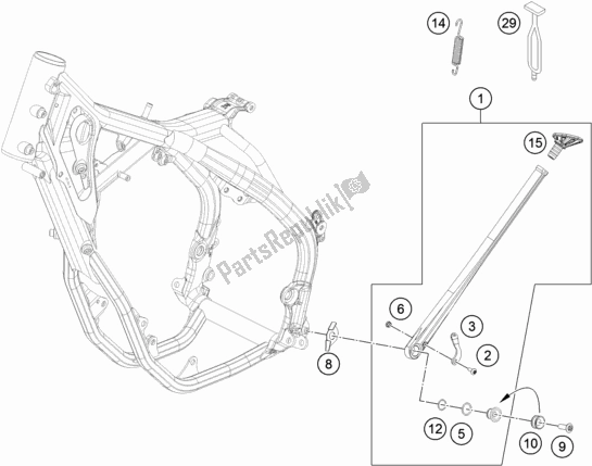 Alle onderdelen voor de Zij- / Middenstandaard van de KTM 250 Exc-f SIX Days EU 2019