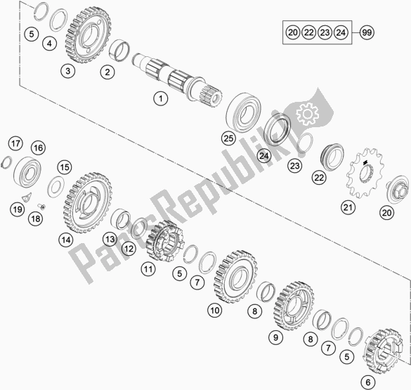 All parts for the Transmission Ii - Countershaft of the KTM 250 Exc-f SIX Days EU 2019