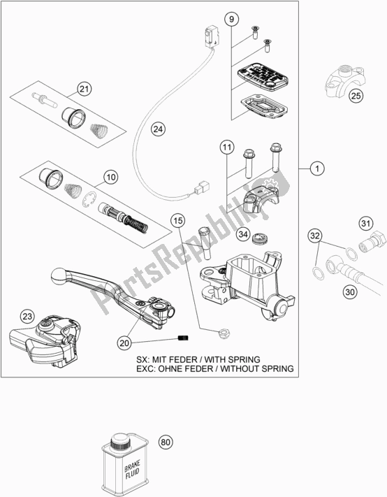 All parts for the Front Brake Control of the KTM 250 Exc-f SIX Days EU 2021