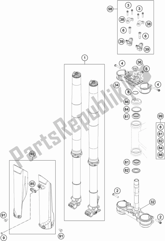 All parts for the Front Fork, Triple Clamp of the KTM 250 Exc-f SIX Days EU 2021