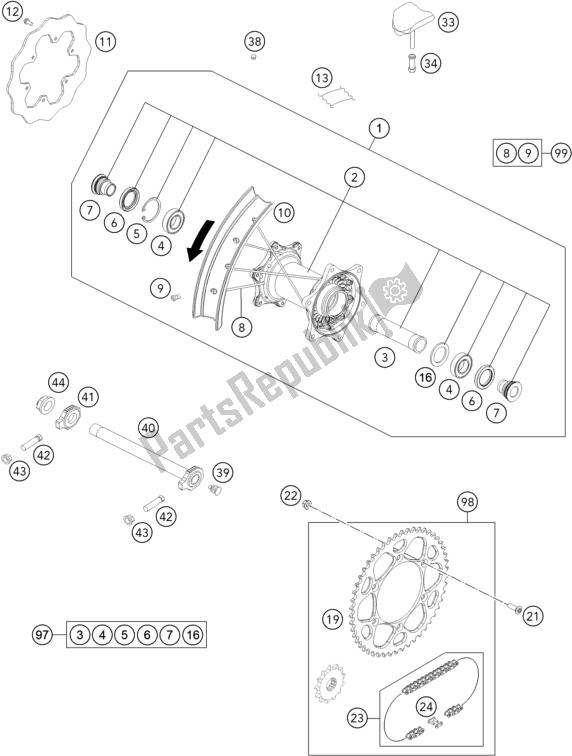 Toutes les pièces pour le Roue Arrière du KTM 250 Exc-f SIX Days EU 2021