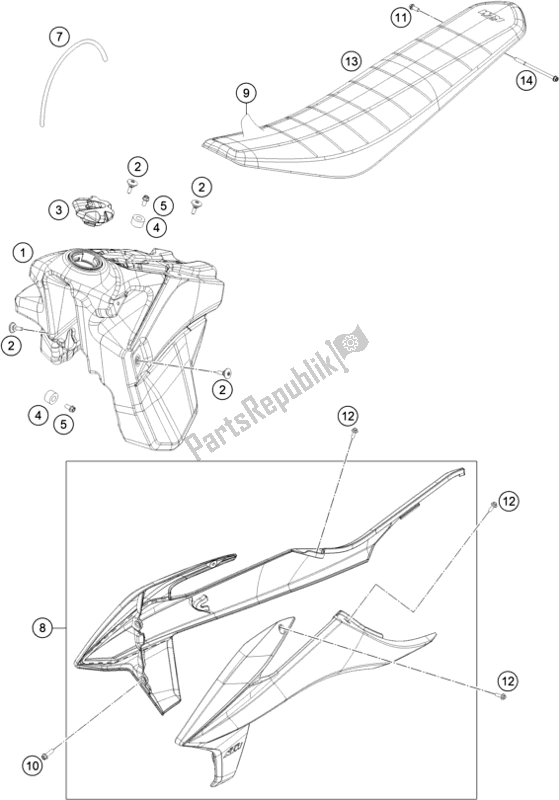 All parts for the Tank, Seat of the KTM 250 Exc-f SIX Days EU 2021