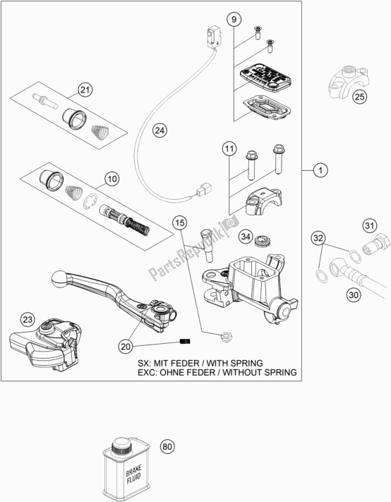 Alle onderdelen voor de Front Brake Control van de KTM 250 Exc-f US 2019