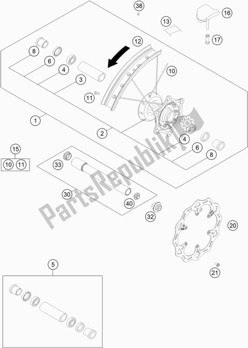 All parts for the Front Wheel of the KTM 250 Exc-f US 2019