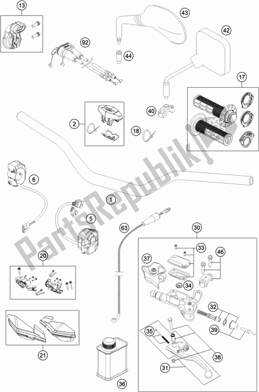 All parts for the Handlebar, Controls of the KTM 250 Exc-f US 2019