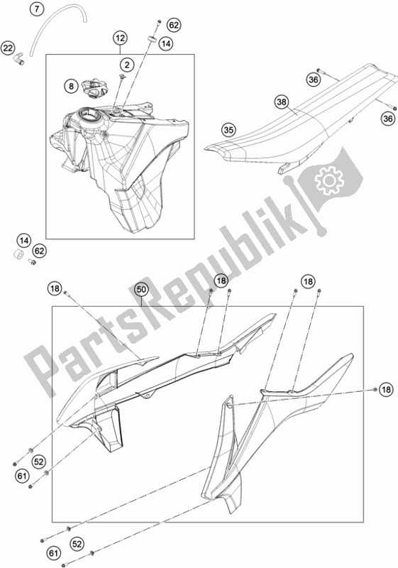 All parts for the Tank, Seat of the KTM 250 Exc-f US 2019