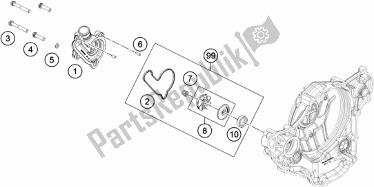 All parts for the Water Pump of the KTM 250 Exc-f US 2019