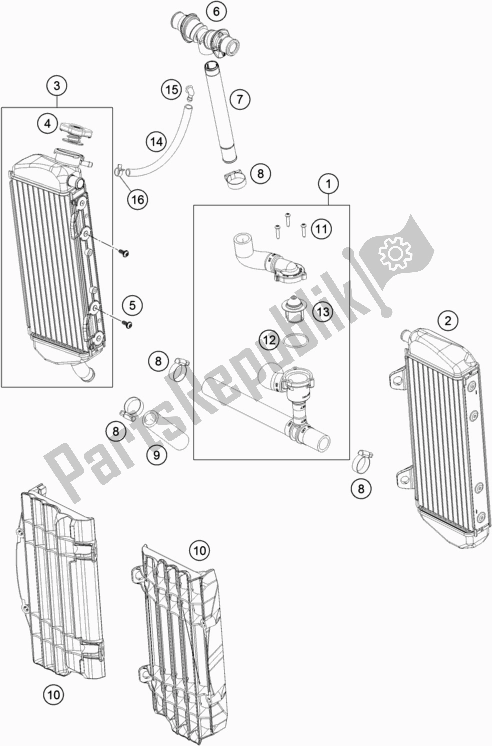 All parts for the Cooling System of the KTM 250 EXC Six-days EU 2017